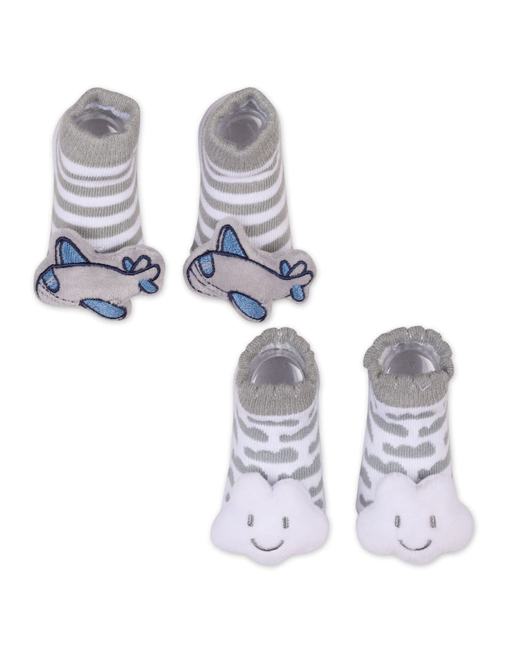 Infant Boy 2 Pcs Rattle Booties Aeroplane and Cloud at Zubaidas