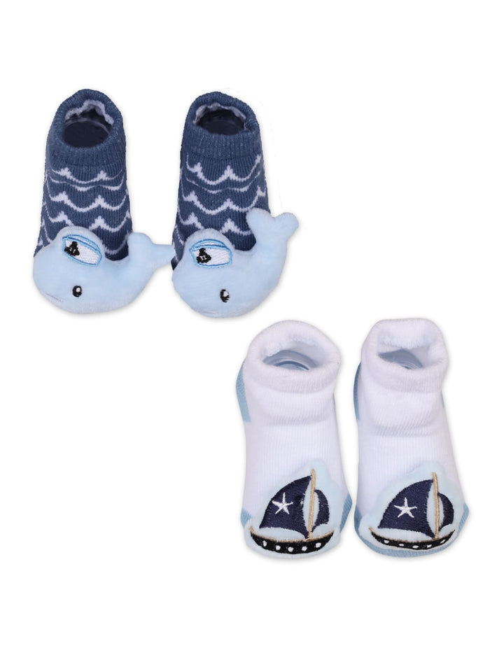 Infant Boy 2 Pcs Rattle Booties Whale and Boat at Zubaidas