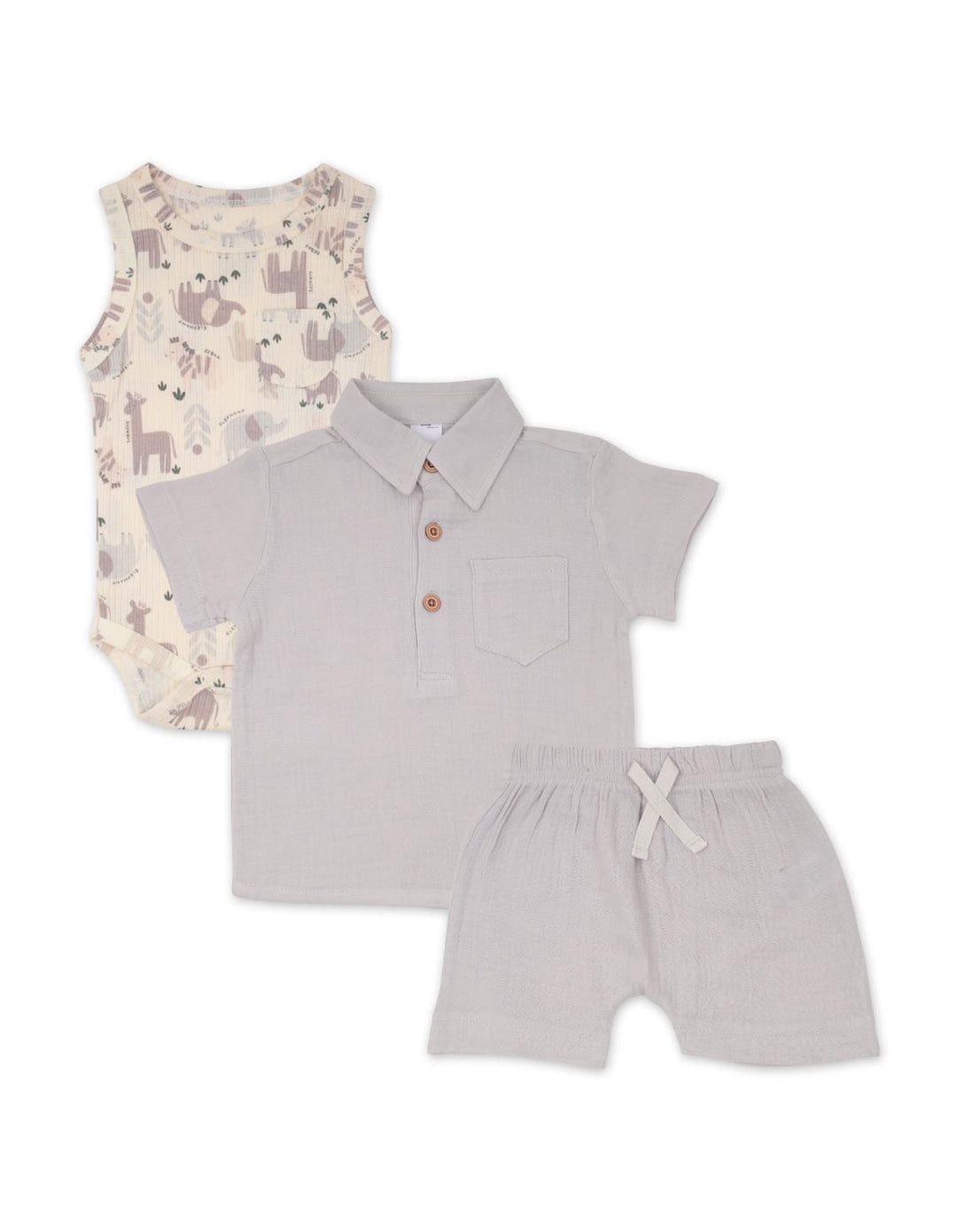 Infant Boy 3 Pcs Summer Outfit Safari Grey at Zubaidas