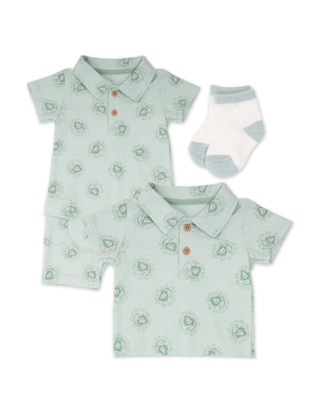 Infant Boy 3 Piece Suit Set Lion Sage Green at Zubaidas