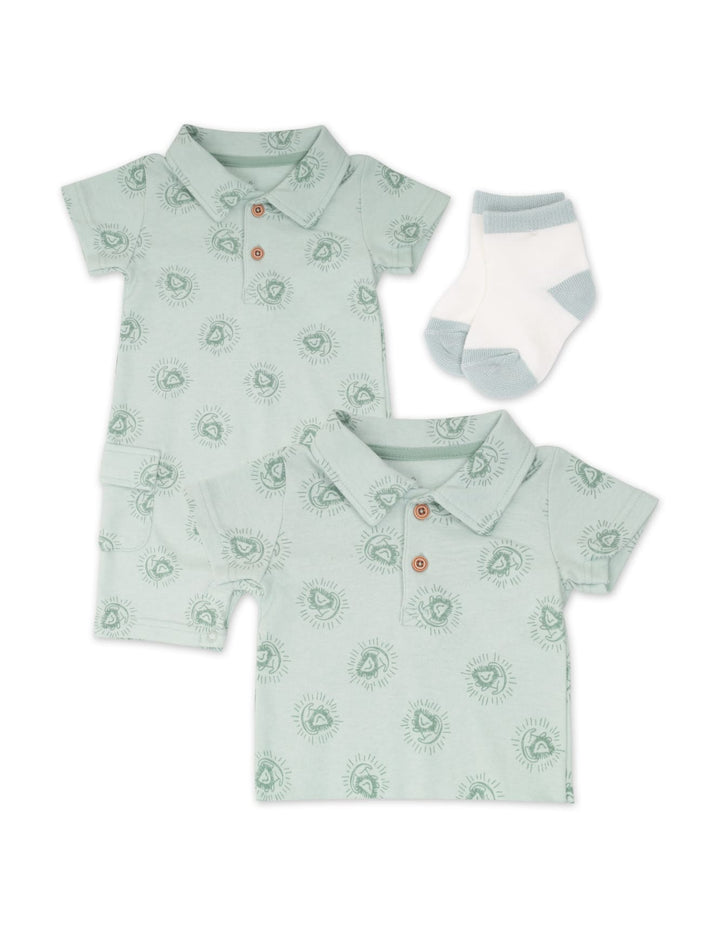 Infant Boy 3 Piece Suit Set Lion Sage Green at Zubaidas