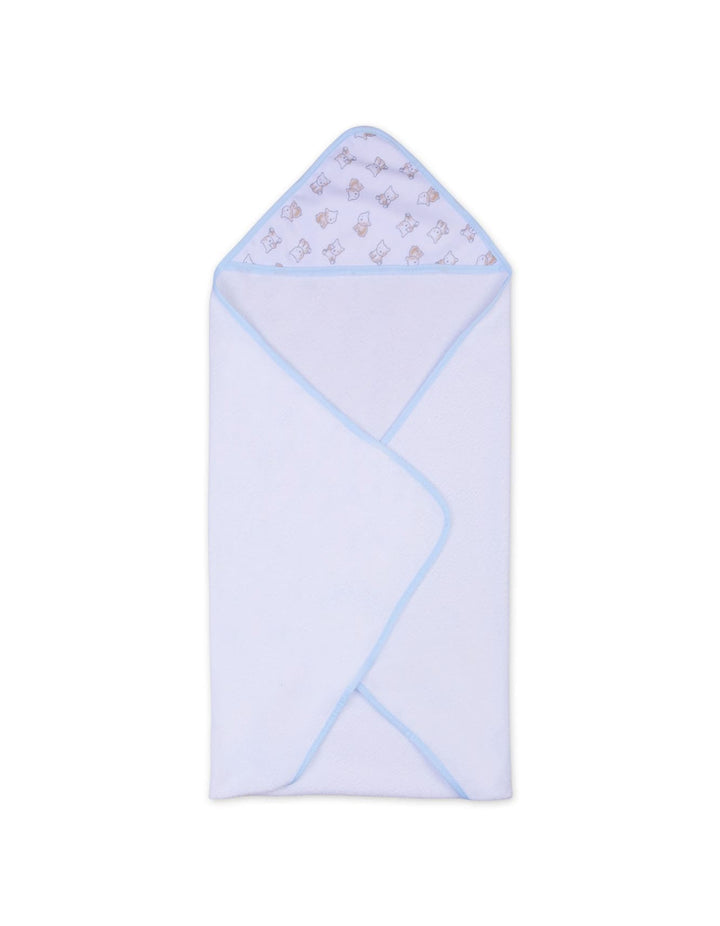 Infant Boy Bath Towel and Washcloth Set Bear Light Blue and White at Zubaidas Official Pakistan