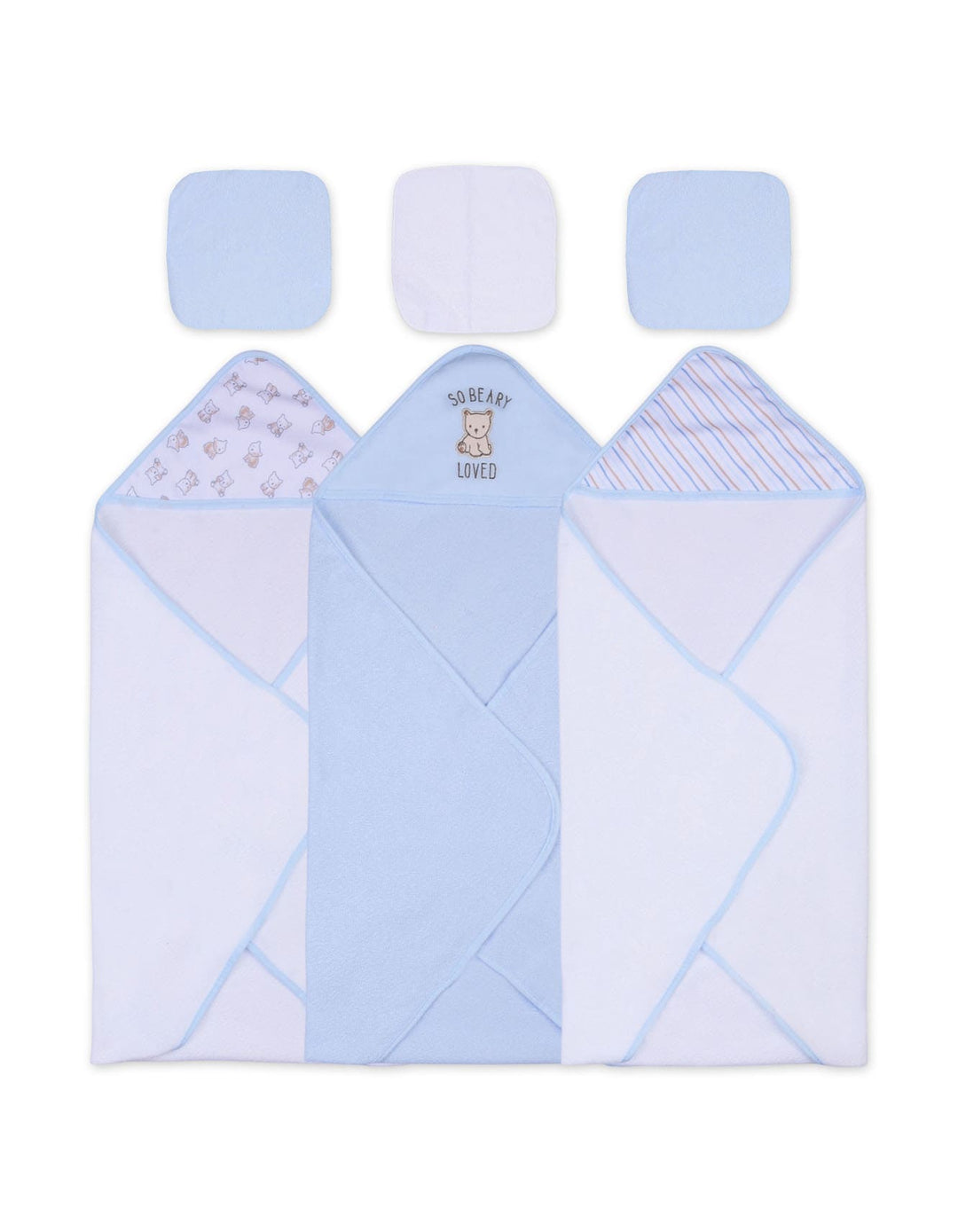 Infant Boy Bath Towel and Washcloth Set Bear Light Blue and White at Zubaidas
