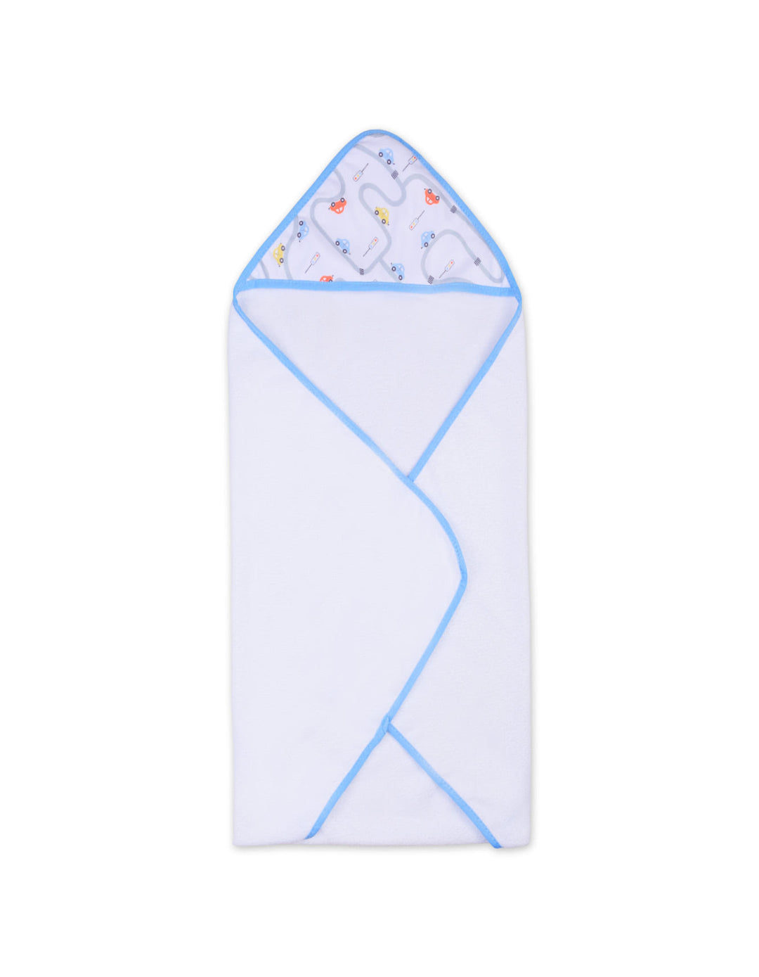 Infant Boy Bath Towel and Washcloth Set Cars Blue and White at Zubaidas Official Pakistan