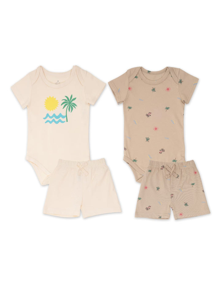 Infant Boy Bodysuit with Shorts 4 Pcs Set Tropical Palm and Sun at Zubaidas