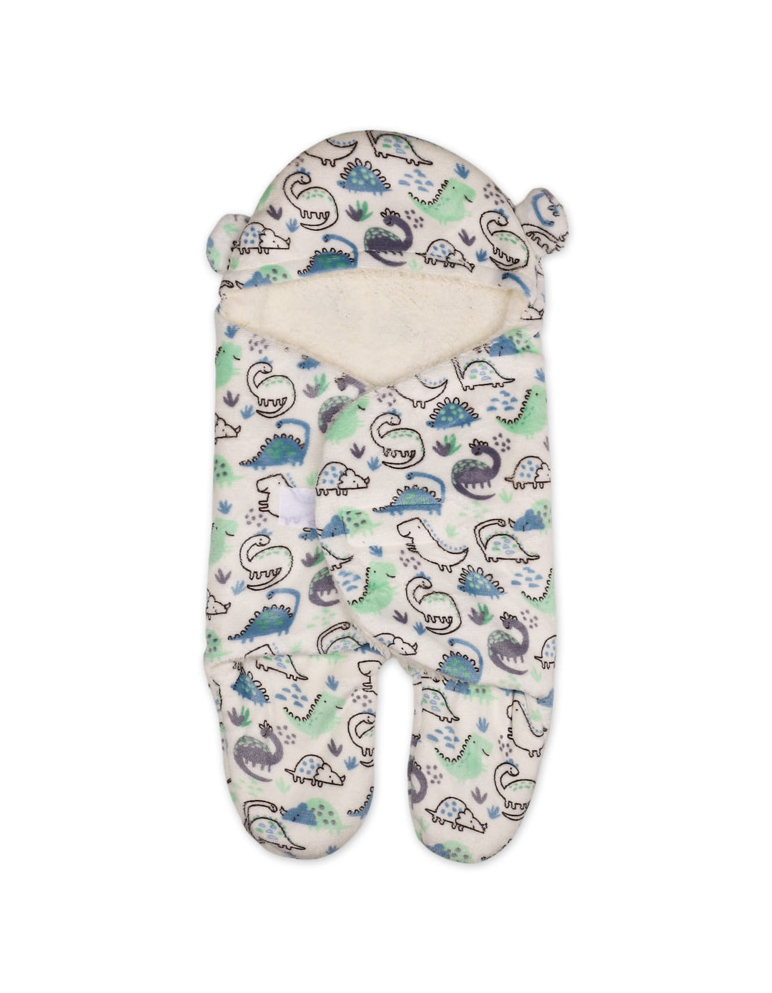 Infant Boy Hooded Swaddle Dino Blue and White at Zubaidas