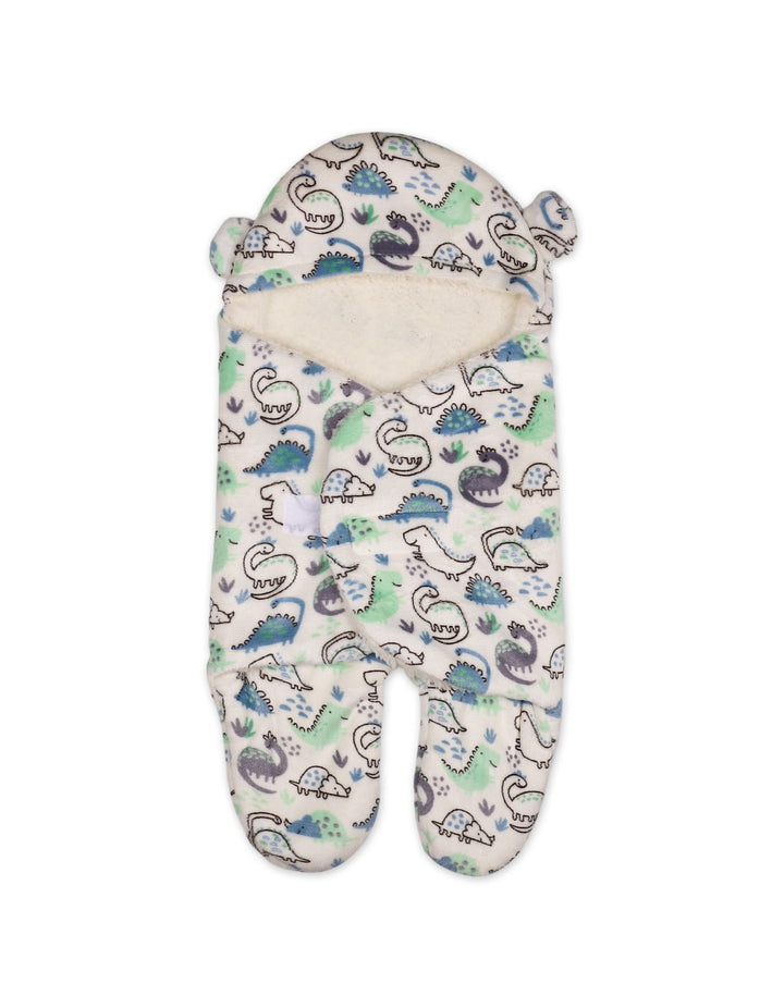 Infant Boy Hooded Swaddle Dino Blue and White at Zubaidas