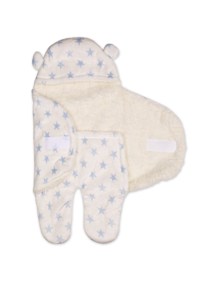 Infant Boy Hooded Swaddle Star Blue and White at Zubaidas