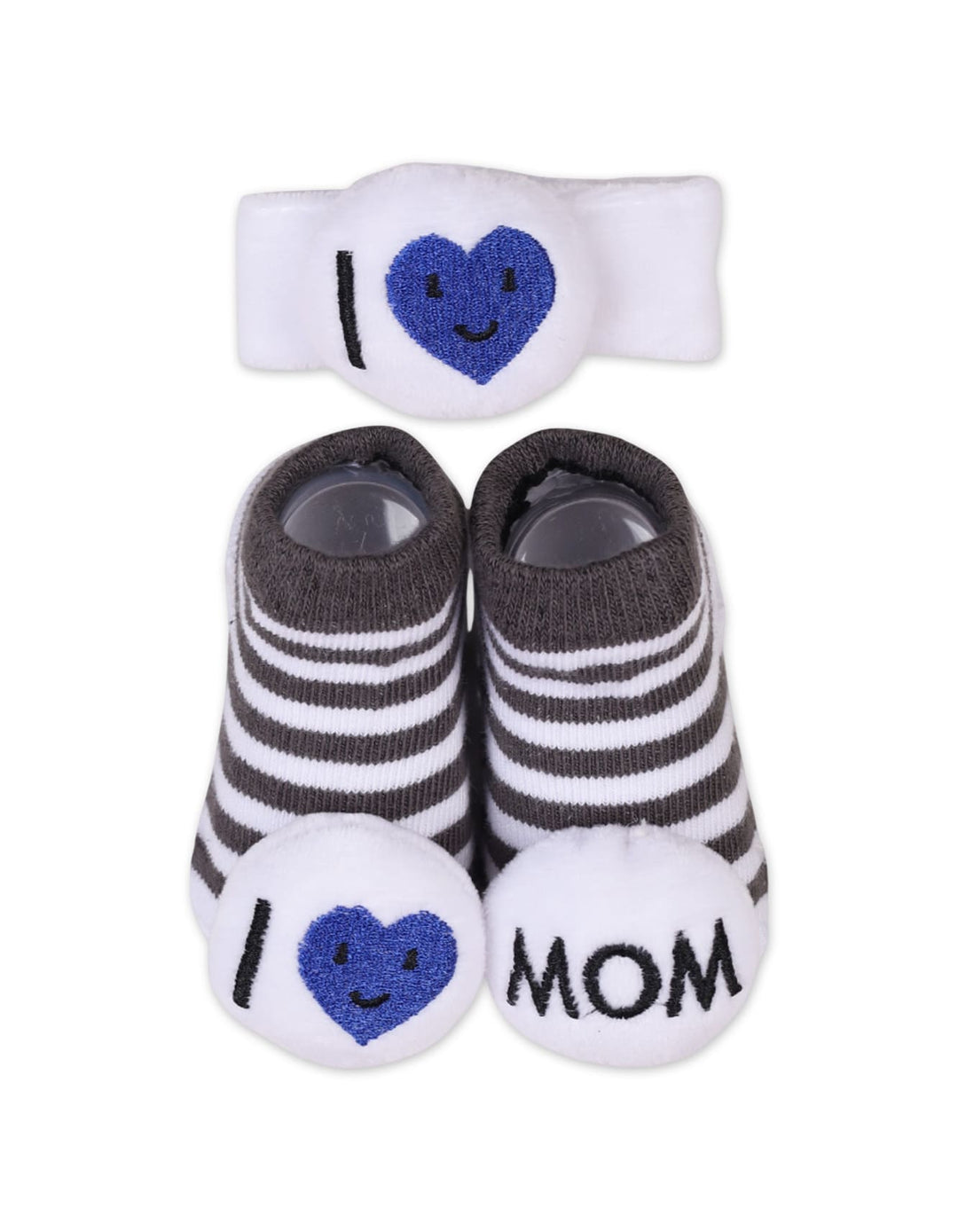 Infant Boy Rattle Booties and Wristband I Love Mom at Zubaidas