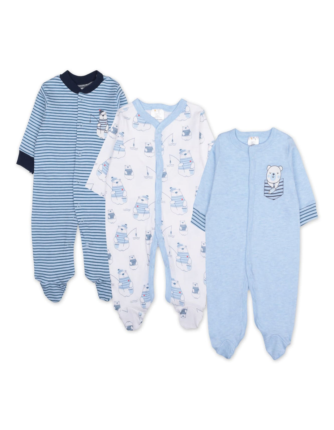 Infant Boy Sleepsuit Pack of 3 Bear Blue at Zubaidas