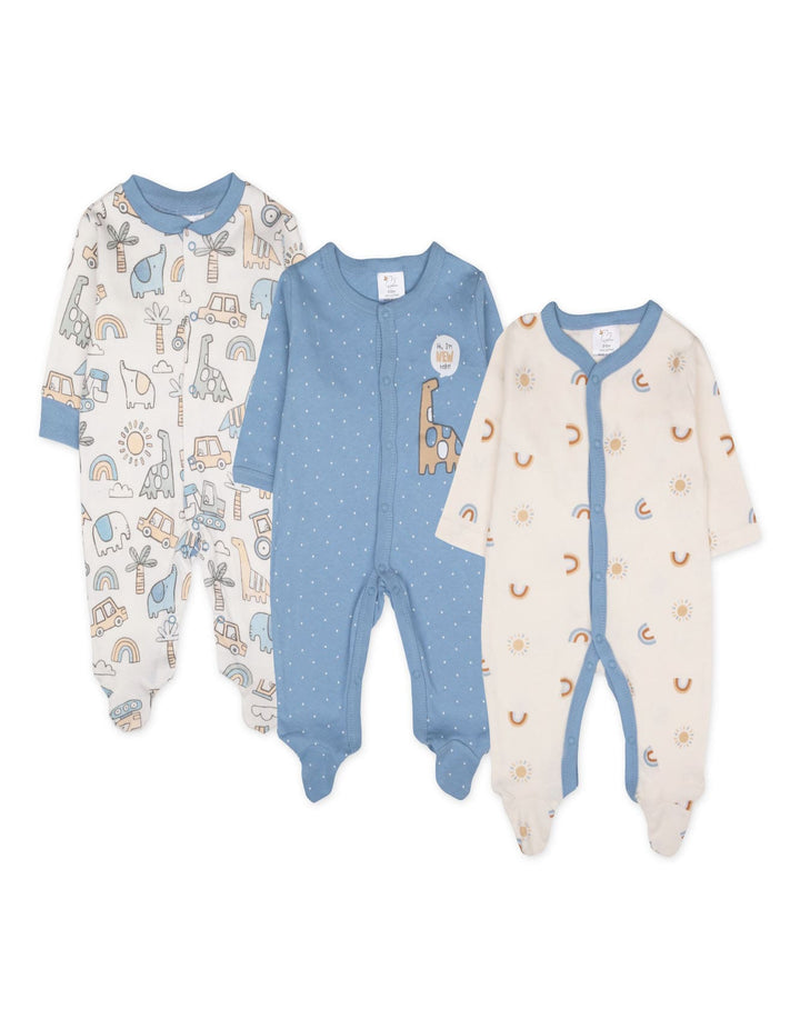 Infant Boy Sleepsuit Pack of 3 Dino and Rainbow Print at Zubaidas