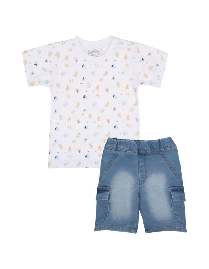 Infant Boy Summer 2 Piece Suit Set Bambies Sailboat White at Zubaidas
