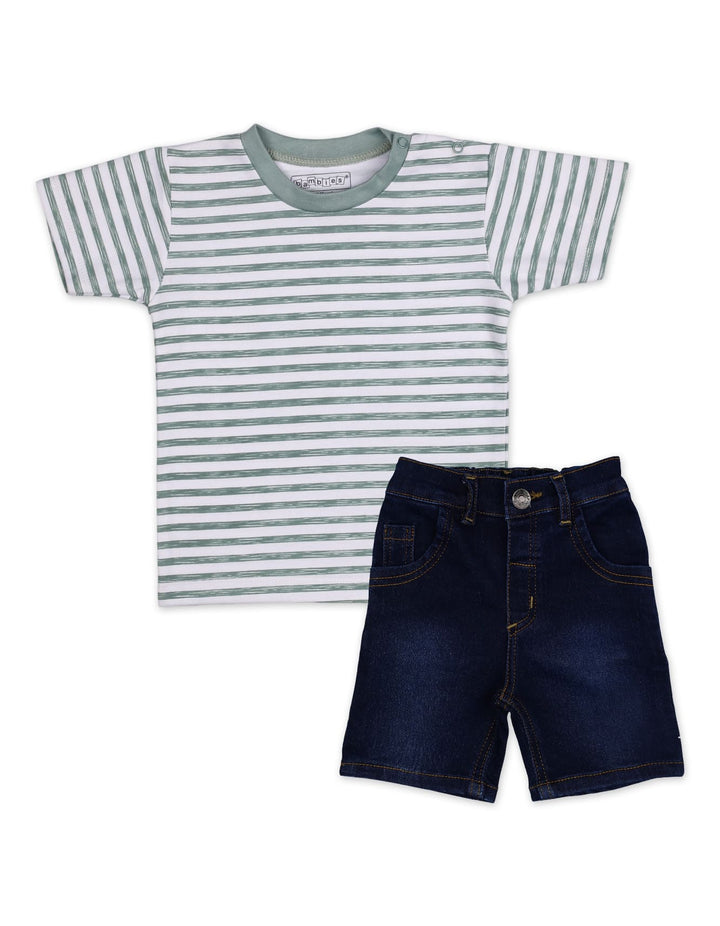 Infant Boy Summer 2 Piece Suit Set Bambies Stripes Green at Zubaidas