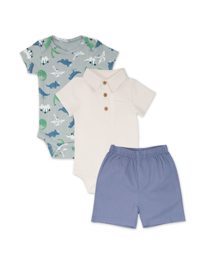 Infant Boy Summer 3 Pcs Outfit Set Dino at Zubaidas
