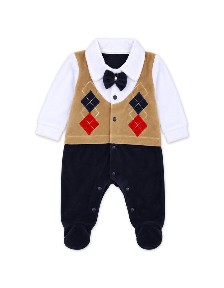 Infant Boy Winter Romper with Cap Beige and Navy Blue at Zubaidas Official Pakistan