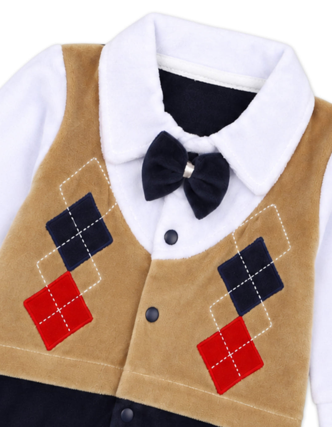 Infant Boy Winter Romper with Cap Beige and Navy Blue at Zubaidas Online Pakistan