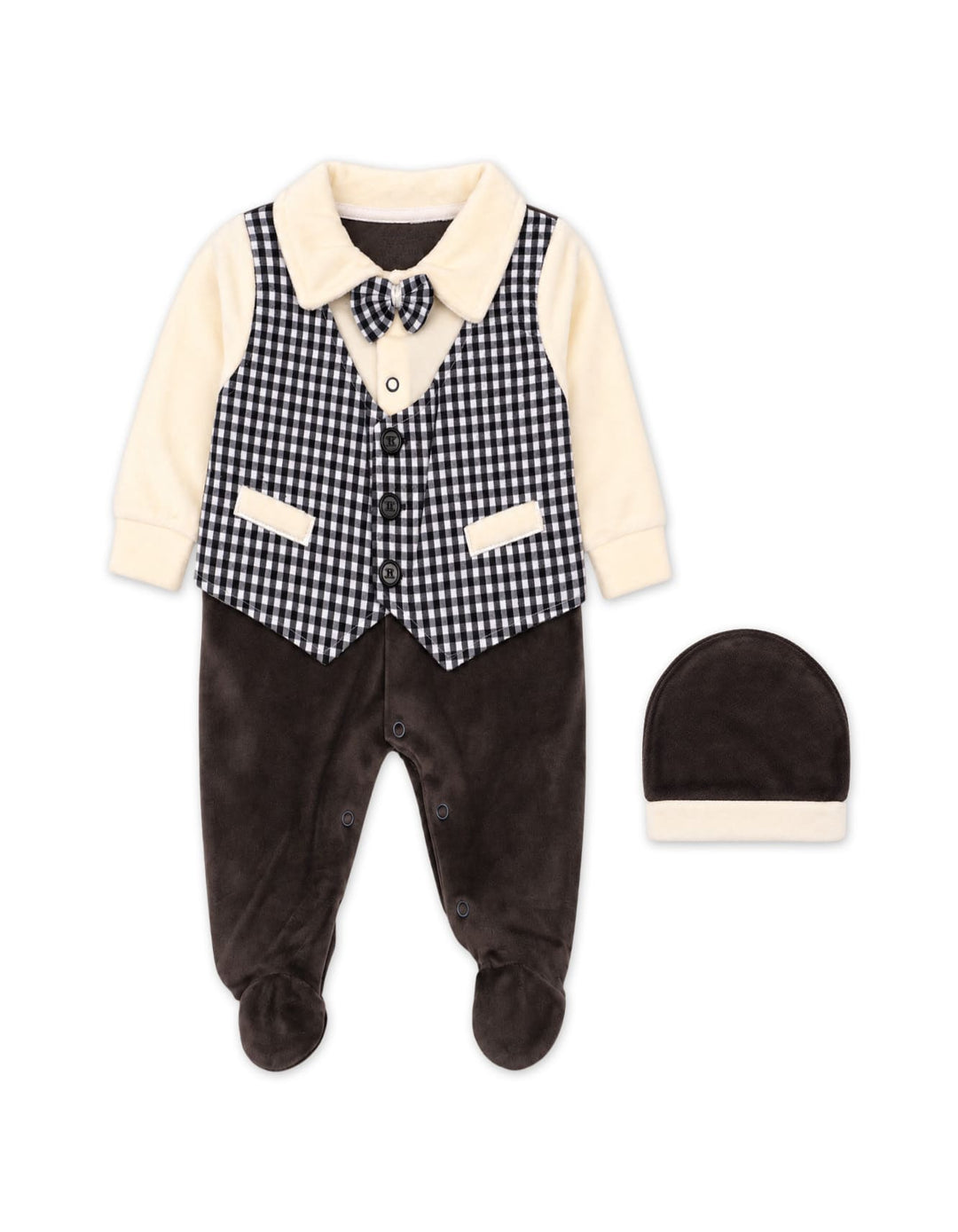Infant Boy Winter Romper with Cap Black and Cream at Zubaidas