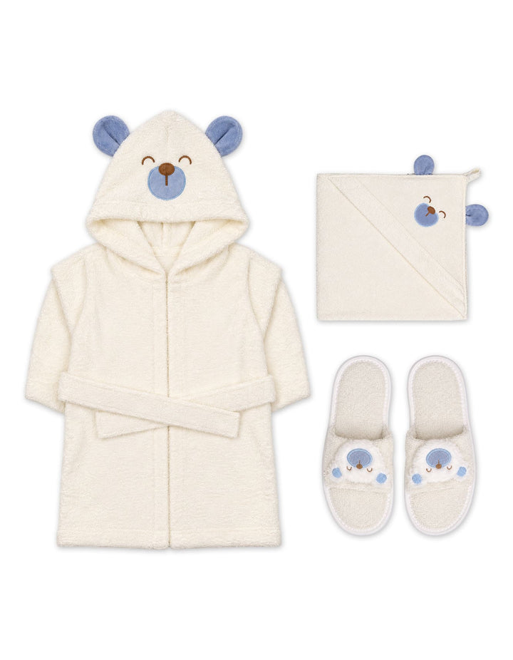 Infant Boys Bath Towel Gift Set 4 Pcs Bear White at Zubaidas