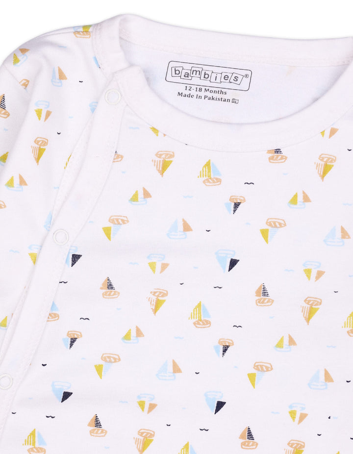 Infant Boys Footed Sleepsuit Bambies Sailboat White at Zubaidas Official Pakistan