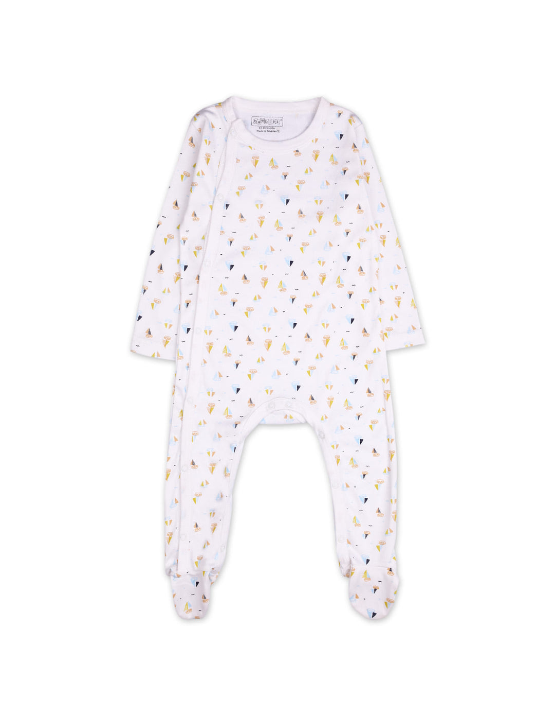 Infant Boys Footed Sleepsuit Bambies Sailboat White at Zubaidas