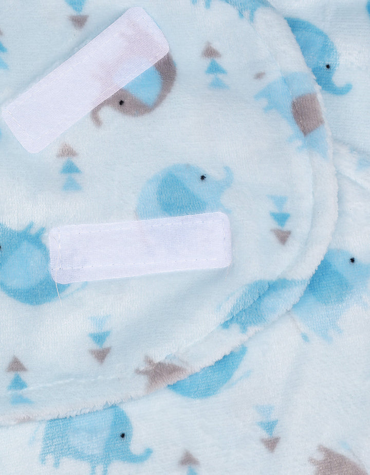 Infant Boys Plush Swaddle Wrap with Velcro Closure Blue Elephants at Zubaidas Online Pakistan