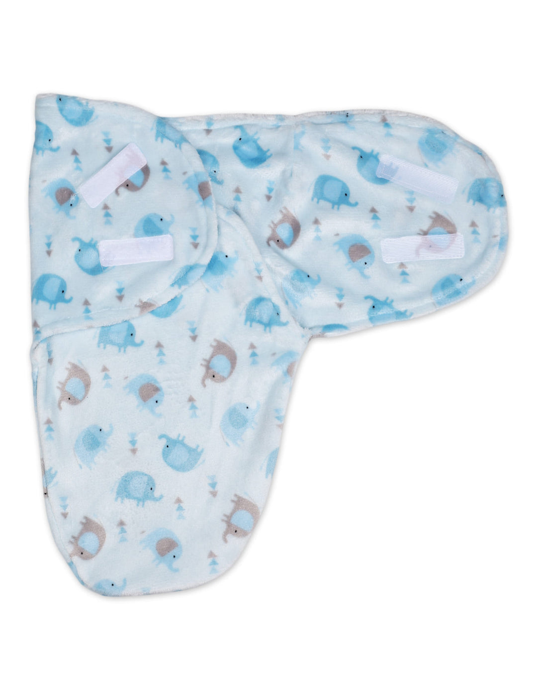 Infant Boys Plush Swaddle Wrap with Velcro Closure Blue Elephants at Zubaidas