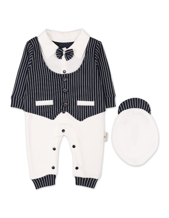 Infant Boys Romper with Cap White Stripes Premium Turkish Collection at Zubaidas