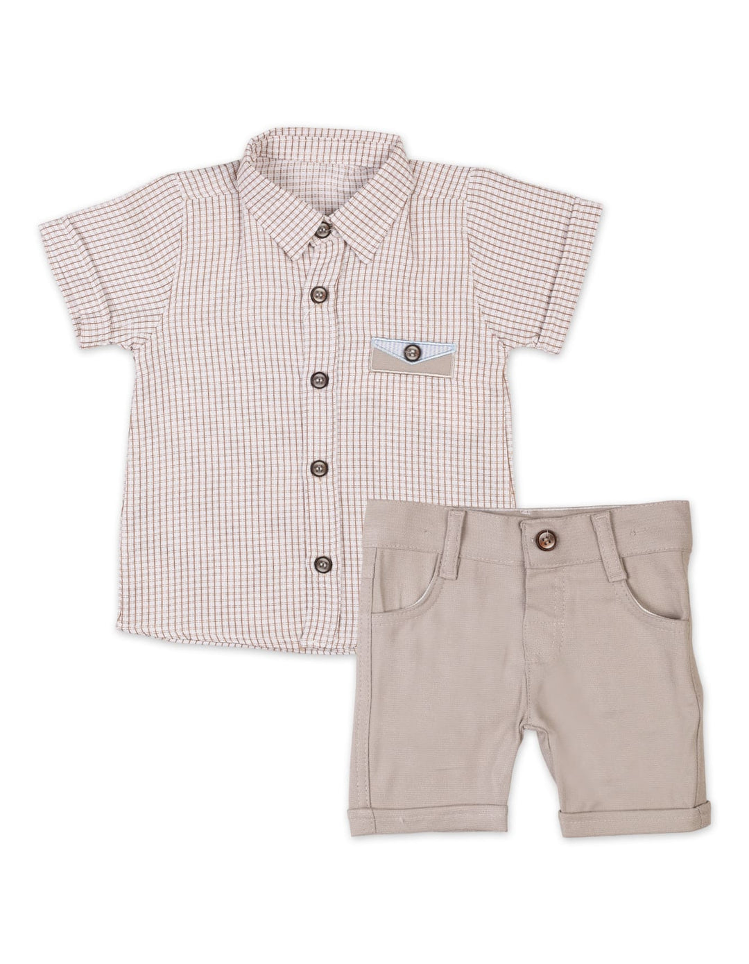 Infant Boys Summer Suit Beige Checked Premium Turkish Collection at Zubaidas