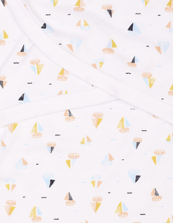 Infant Boys Swaddling Sheet Bambies Ocean Ships Printed White at Zubaidas Official Pakistan