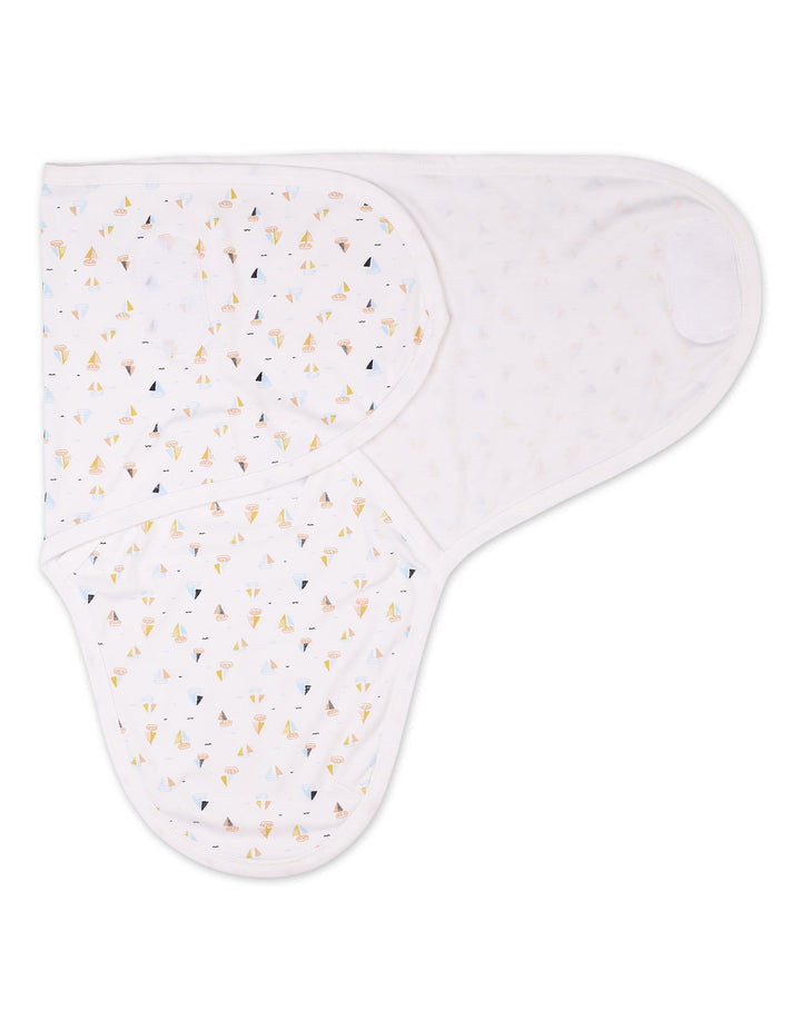 Infant Boys Swaddling Sheet Bambies Ocean Ships Printed White at Zubaidas