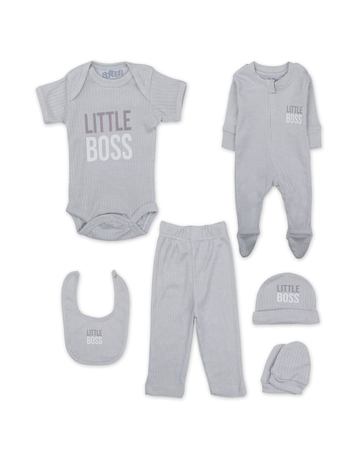 Infant Clothing Gift Set 6 Pcs Little Boss Grey at Zubaidas