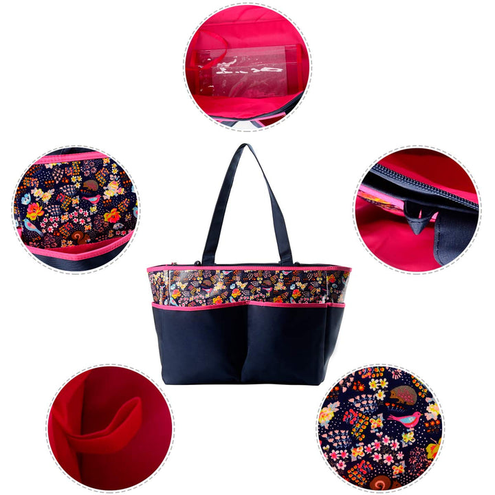 Bambies Amber Tote Diaper Bags 5 Pieces Set - Pink & Navy at Zubaidas Official™ Pakistan