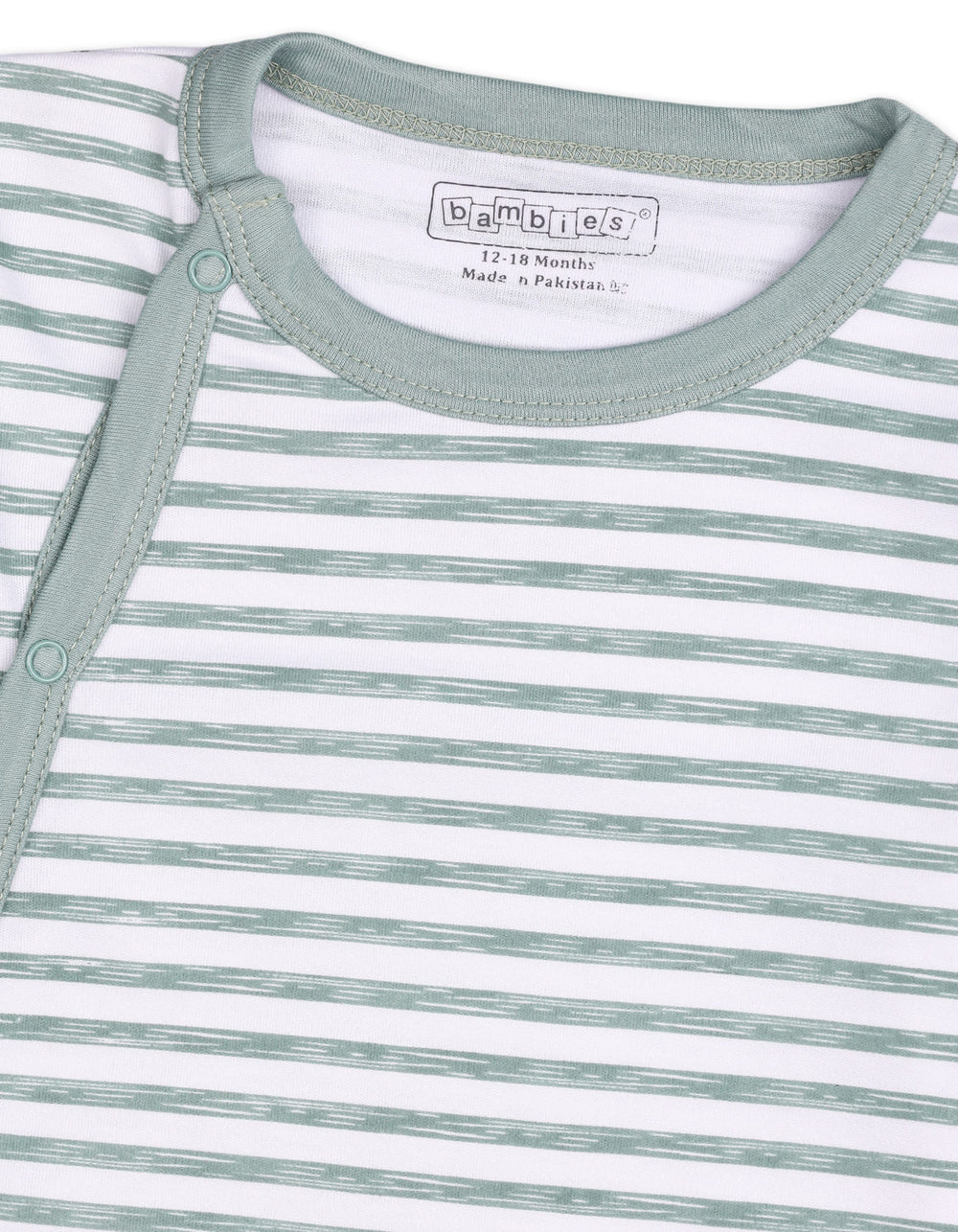 Infant Footed Sleepsuit Bambies Stripes Green and White at Zubaidas Official Pakistan