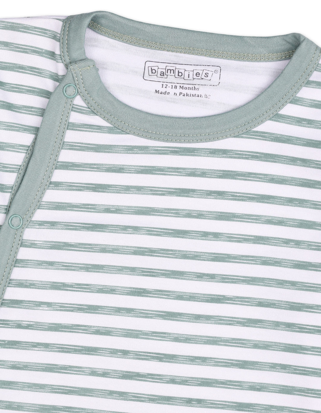 Infant Footed Sleepsuit Bambies Stripes Green and White at Zubaidas Official Pakistan