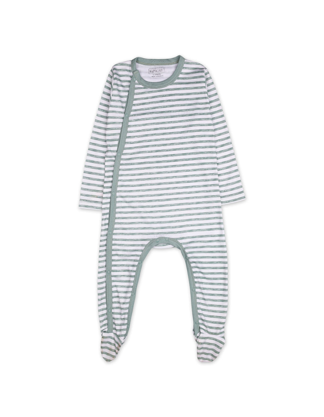Infant Footed Sleepsuit Bambies Stripes Green and White at Zubaidas