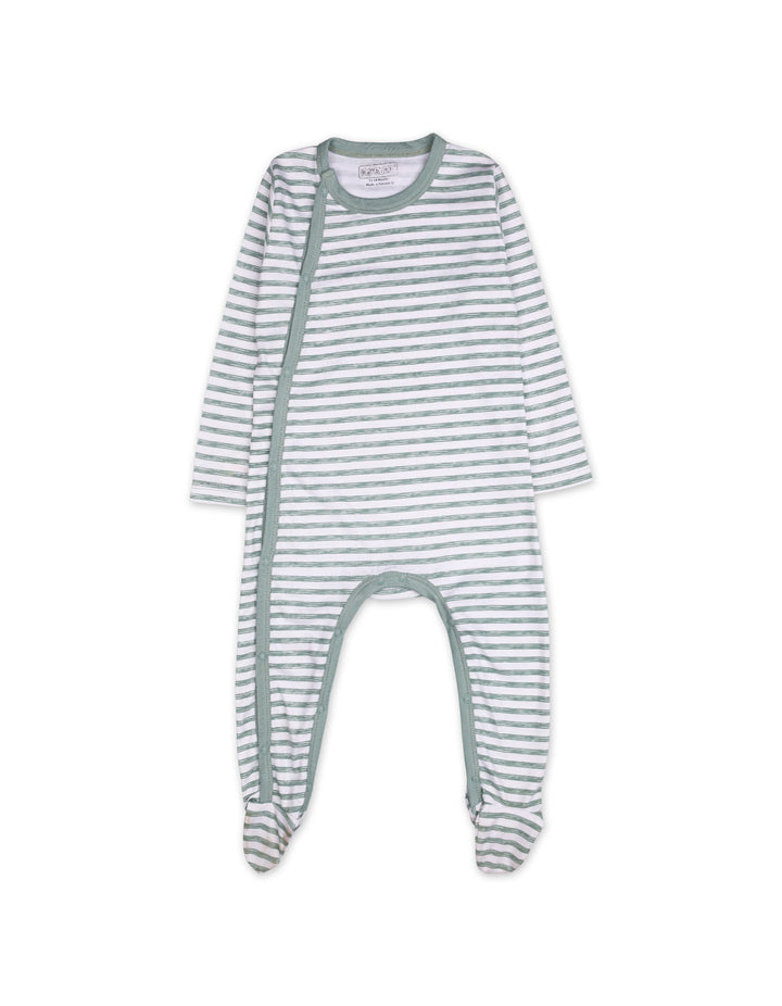 Infant Footed Sleepsuit Bambies Stripes Green and White at Zubaidas