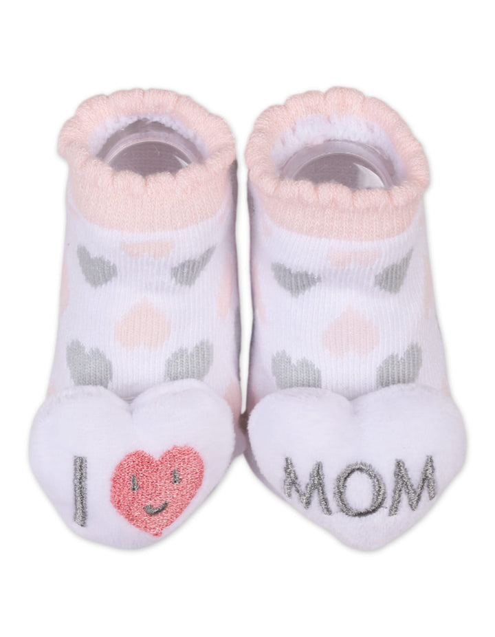 Infant Girl 2 Pcs Rattle Booties I Love Mom and Dad at Zubaidas Official pakistan