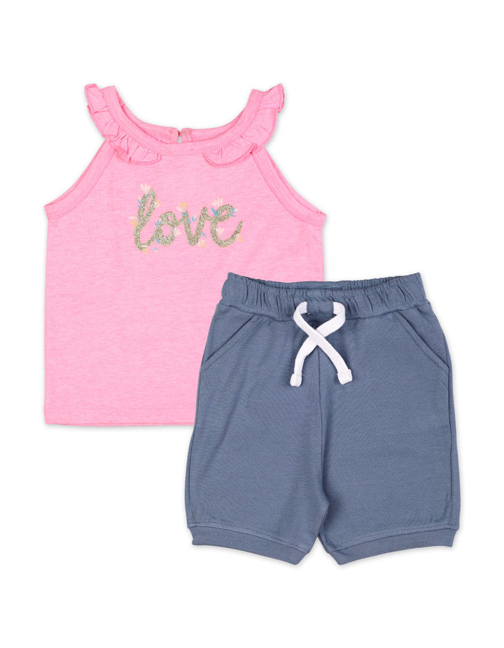 Infant Girl 2 Pcs Summer Suit Set Bambies Love Print at Zubaidas