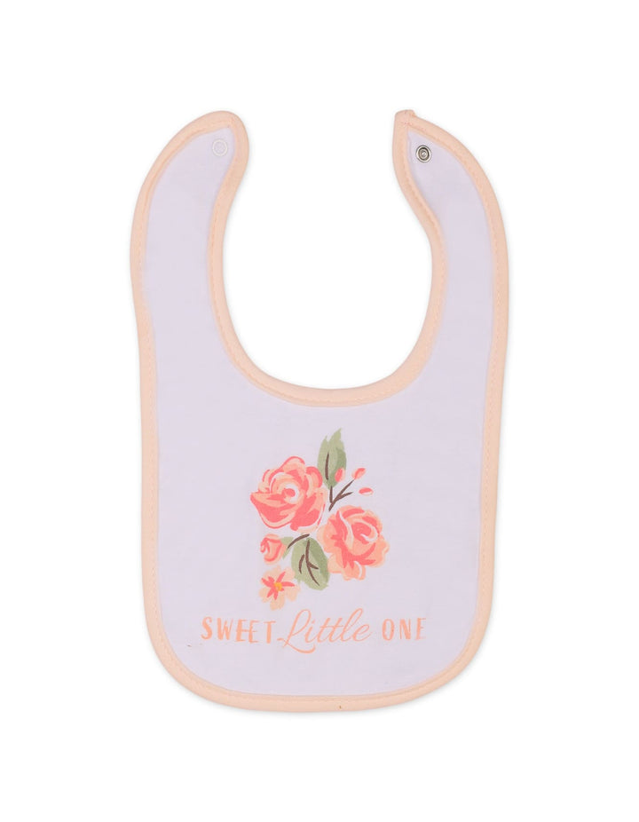 Infant Girl 6 Pcs Bibs and Knotted Caps Set Floral Peach at Zubaidas Most Trusted Baby Store in Pakistan