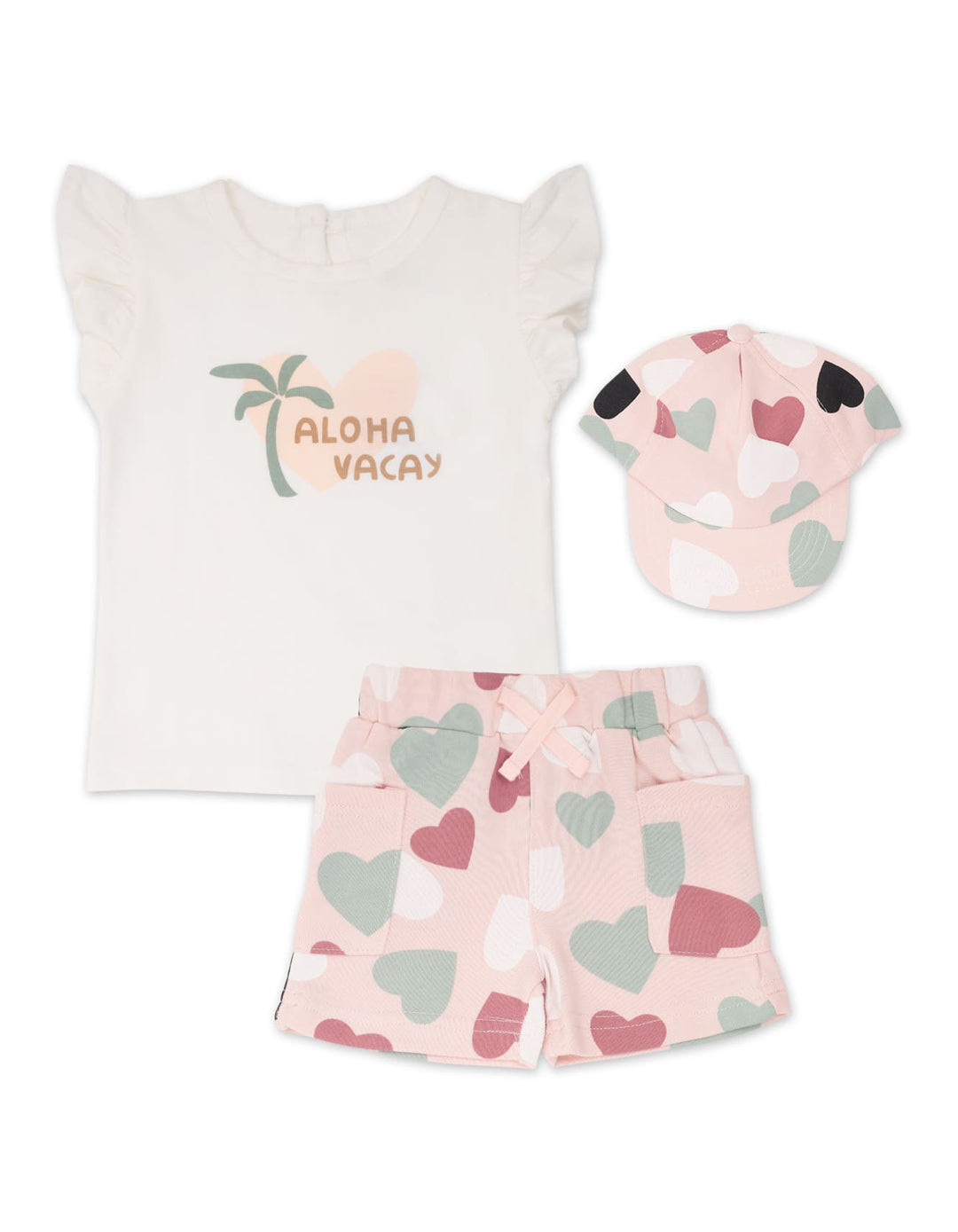 Infant Girl and Girl Summer 3 Pieces Suit Set Heart Print at Zubaidas