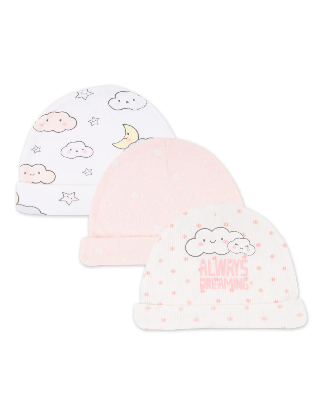 Infant Girl Cap Pack of 3 Always Dream Pink at Zubaidas