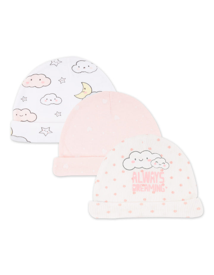 Infant Girl Cap Pack of 3 Always Dream Pink at Zubaidas