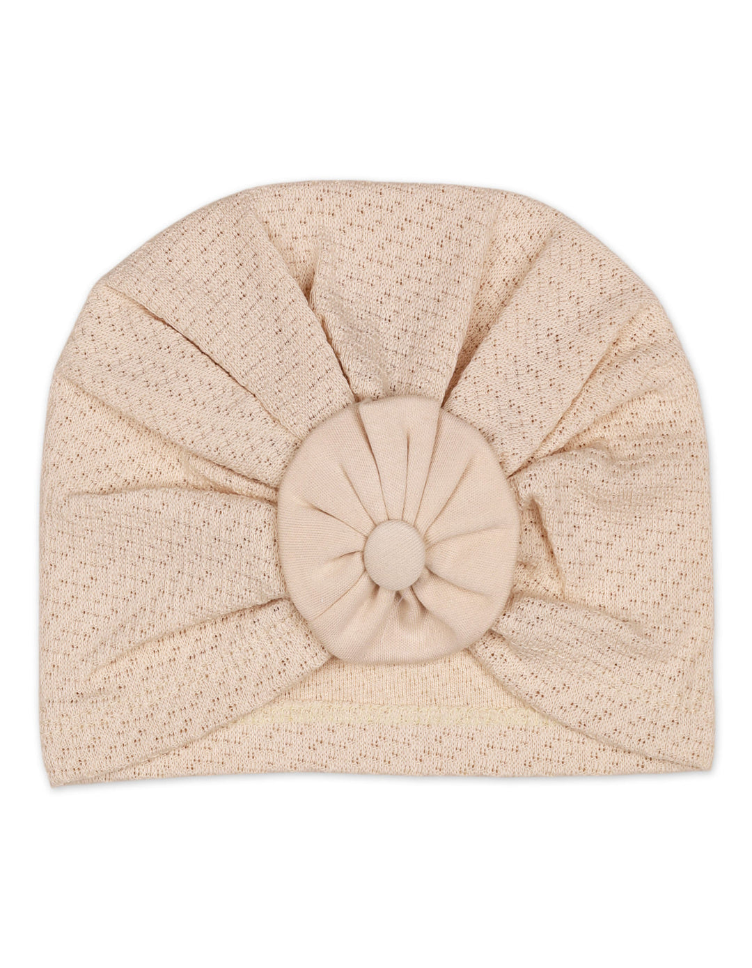 Infant Girl Cap Rosette Knitted Turban Beige at Zubaidas