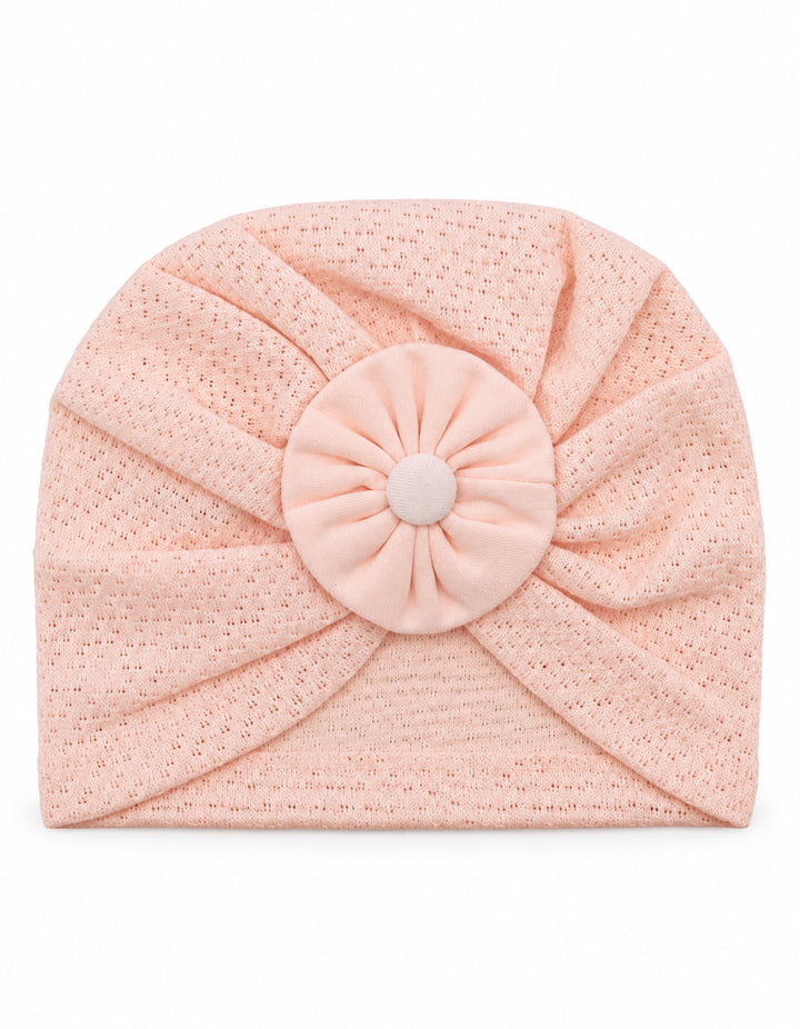 Infant Girl Cap Rosette Knitted Turban Pink at Zubaidas