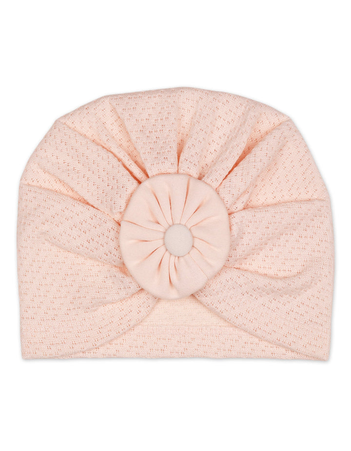 Infant Girl Cap Rosette Knitted Turban Pink at Zubaidas