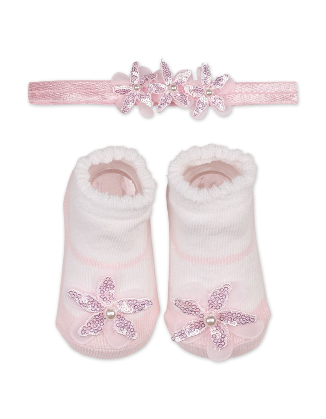 Infant Girl Headband and Socks Set Floral Pink at Zubaidas