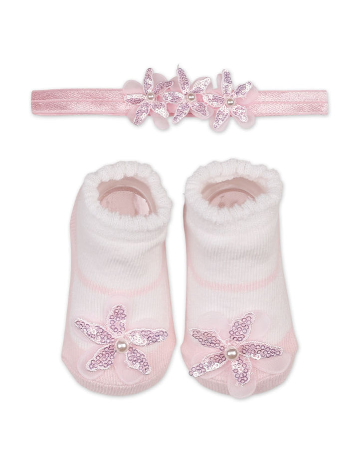 Infant Girl Headband and Socks Set Floral Pink at Zubaidas
