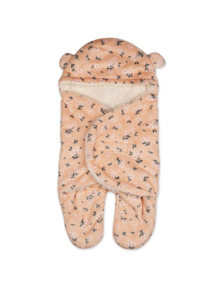 Infant Girl Hooded Swaddle Floral Peach and White at Zubaidas Official Pakistan