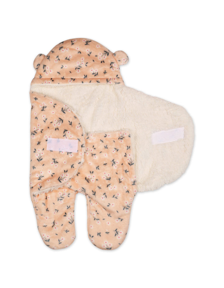 Infant Girl Hooded Swaddle Floral Peach and White at Zubaidas