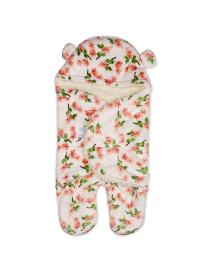 Infant Girl Hooded Swaddle Floral Pink and White at Zubaidas Official Pakistan